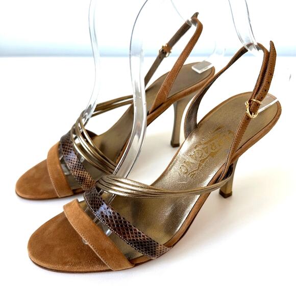 Salvatore Ferragamo Brown Suede Leather Slingback Sandals Size 7 - Picture 16 of 16